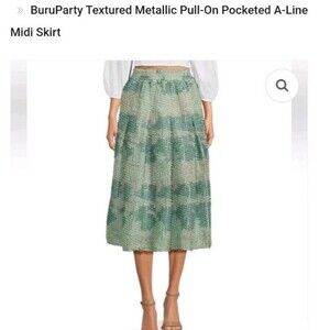 NWT Buru Aqua/Gold Party Polka Dot Textured A-Line Midi Skirt Pockets M D23.5